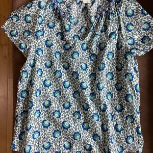 Boden Blue and White Flutter Sleeve Blouse